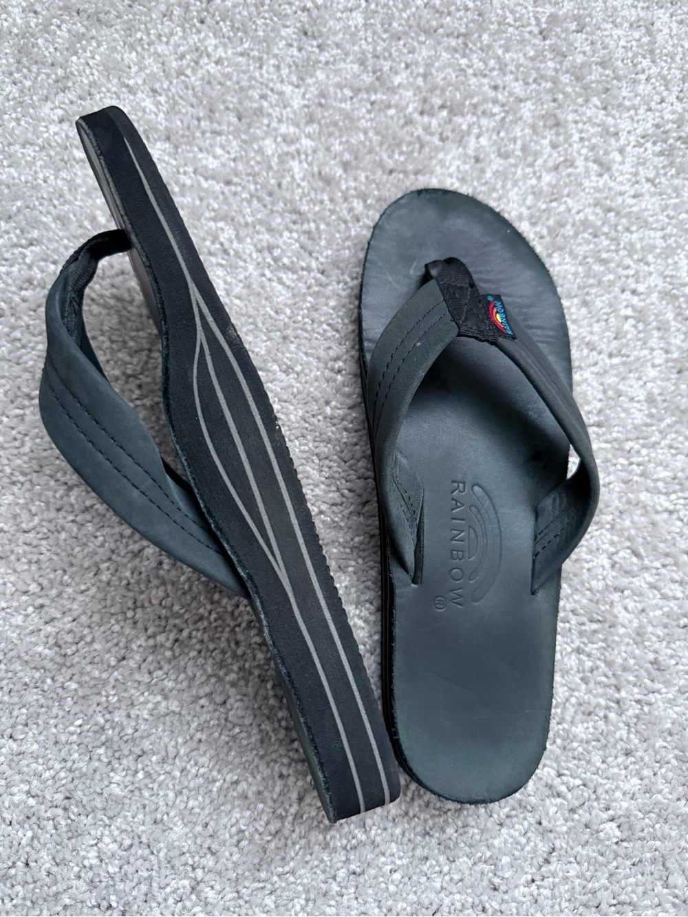 Rainbow Double Layer Premier Leather 1" Strap Sandals Black Ladies Large 7.5-8.5